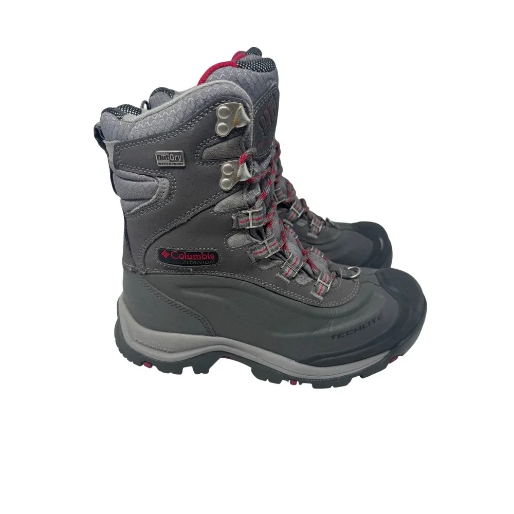 🔥Columbia🩷🩶 Titanium OutDry Waterproof Winter Boots‎ Grey Pink 600g Omni-Heat